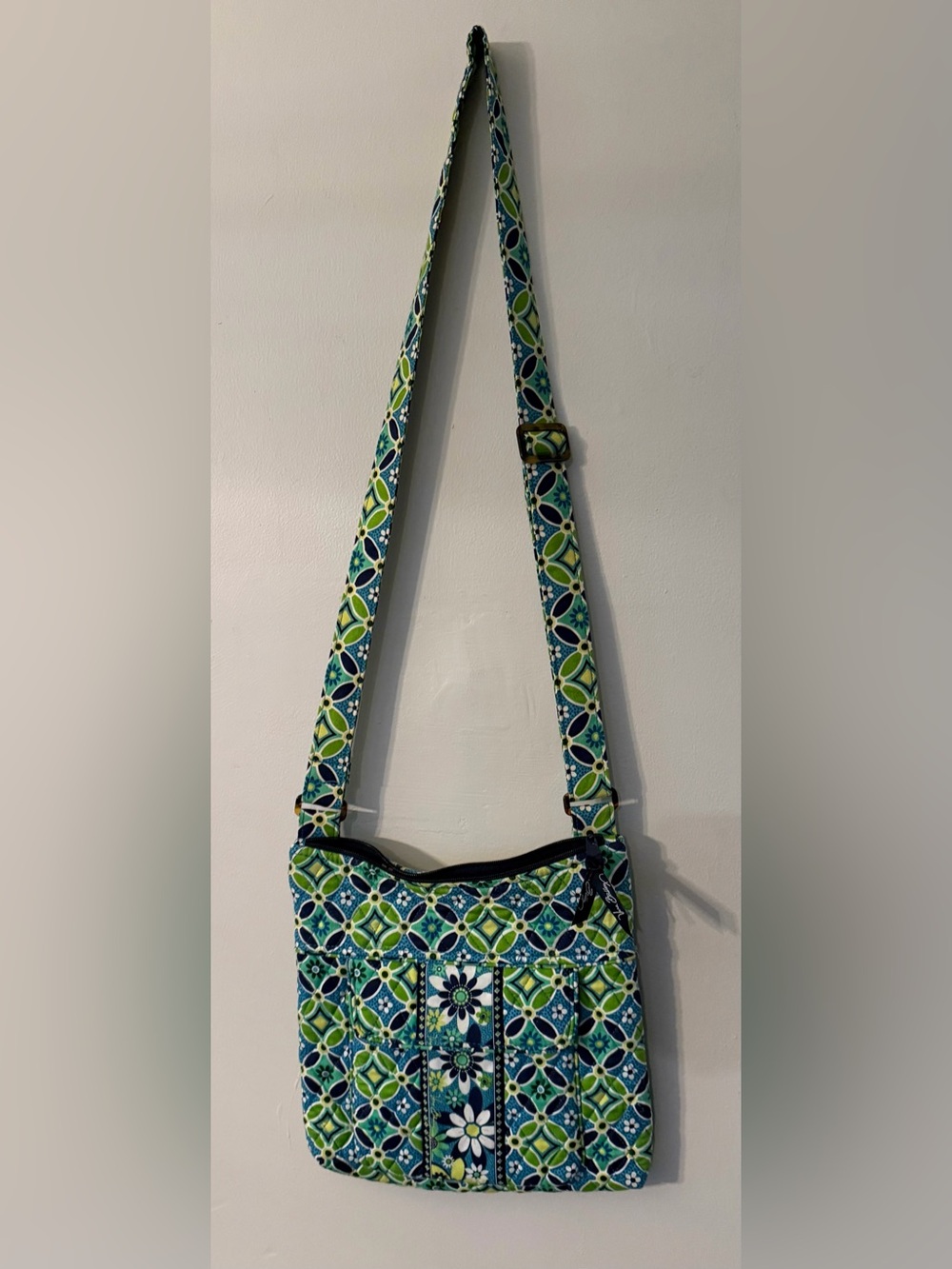 Vera Bradley Green & Blue Retired Daisy Daisy Pattern Hipster/ Crossbody